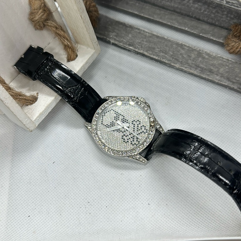 Vintage Skull Watch, Made in Japan, black leather band